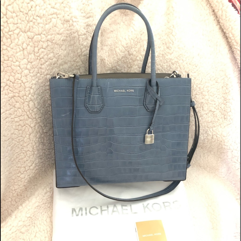 MK Satchel Marcer Crocodile-Embossed-Leather Blue